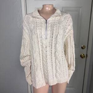 Jenni Kayne Sweater Women's L Cable Knit Pullover 1/4 zip Cotton Designer V3-5